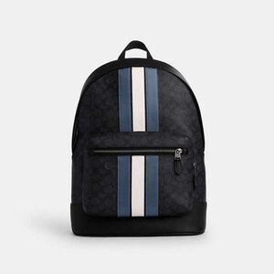 West Backpack In Signature Canvas With Varsity Stripe